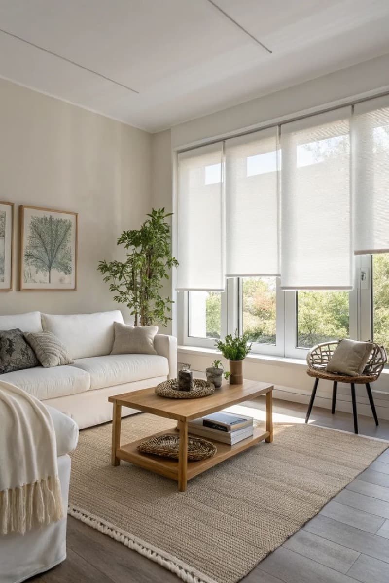 Bright modern living room in a OnePlace serviced apartment with large windows