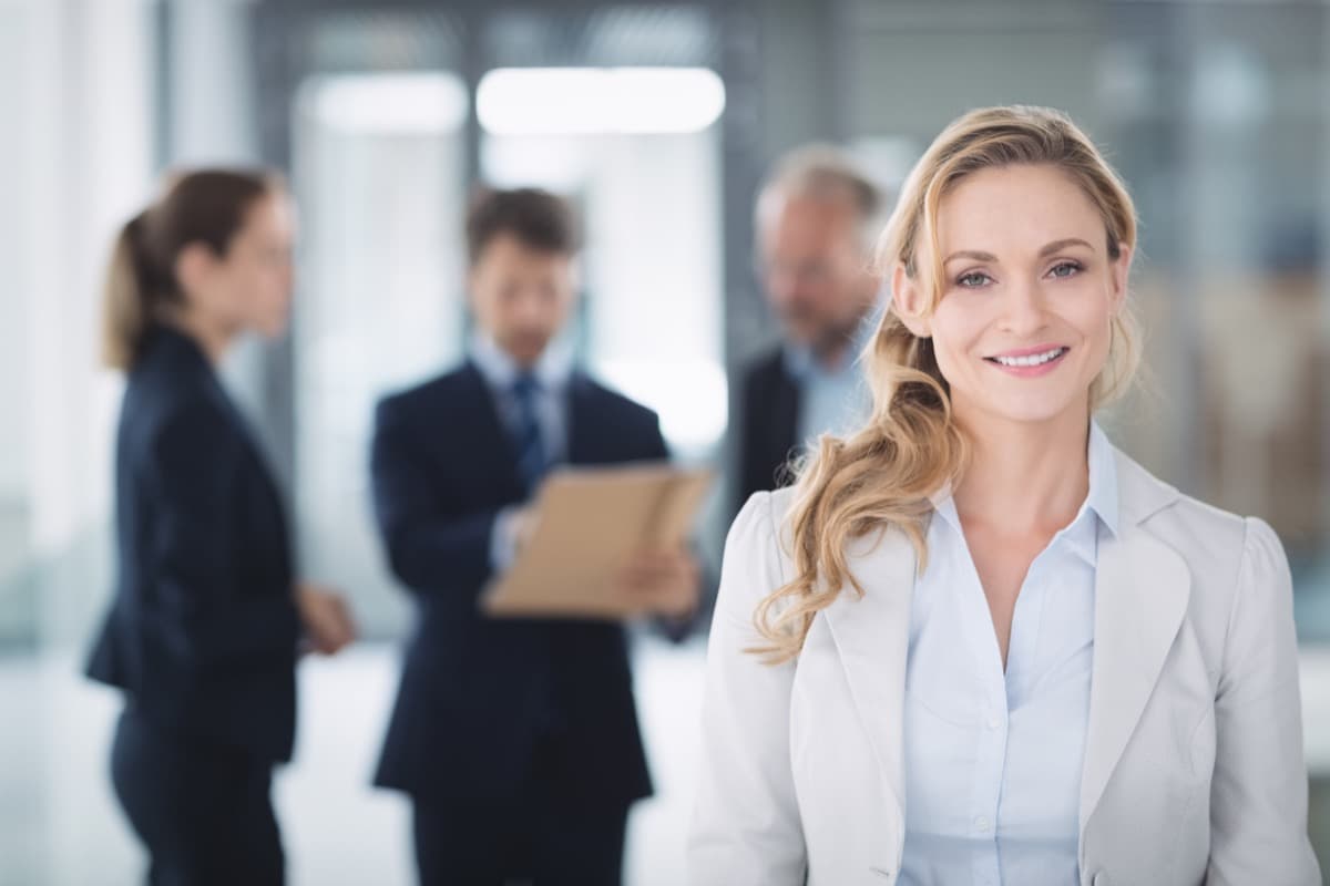 Corporate travel professional in a modern office environment