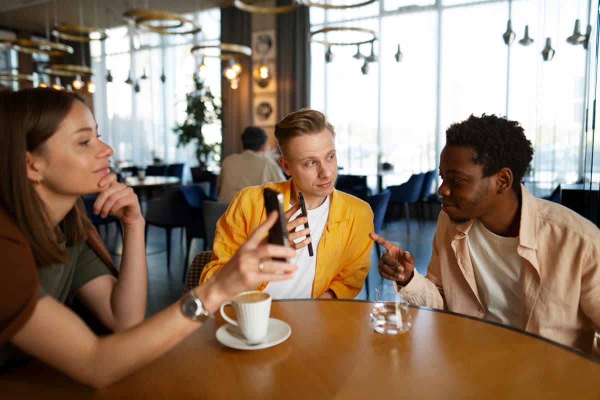 Group travellers using local dining and transport services near their stay