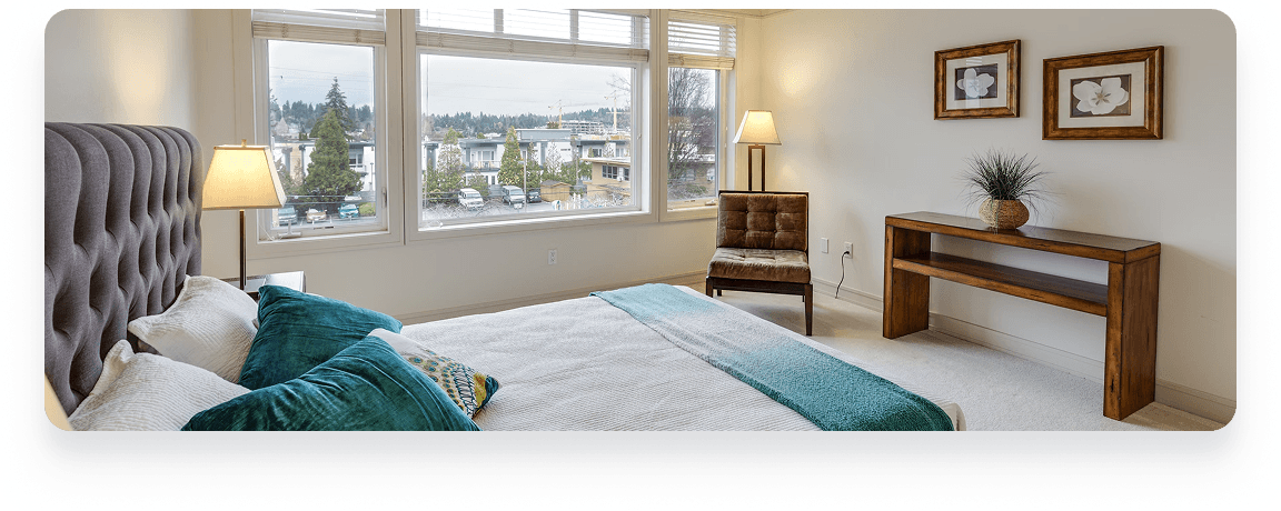 Comfortable bedroom in a corporate stay apartment