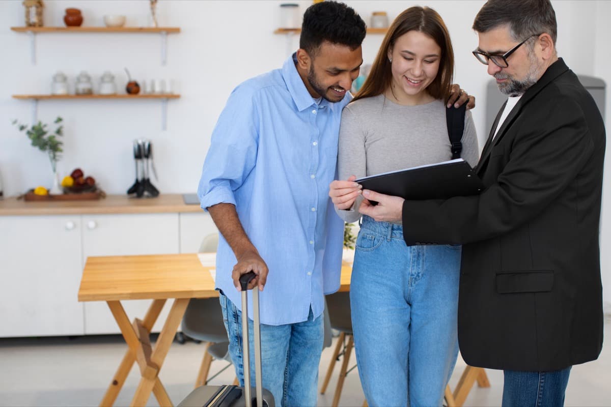 Claimants reviewing temporary accommodation options on a tablet
