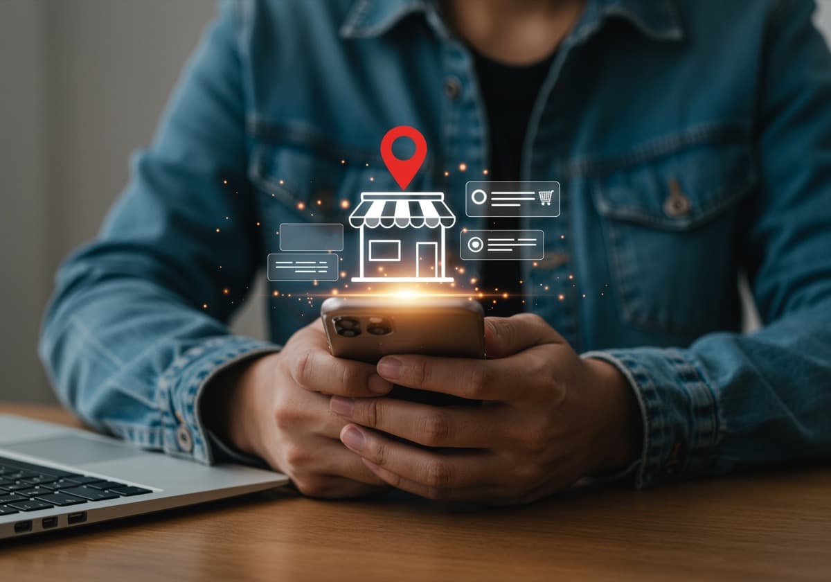 Individual using a smartphone with local services integrated into their stay