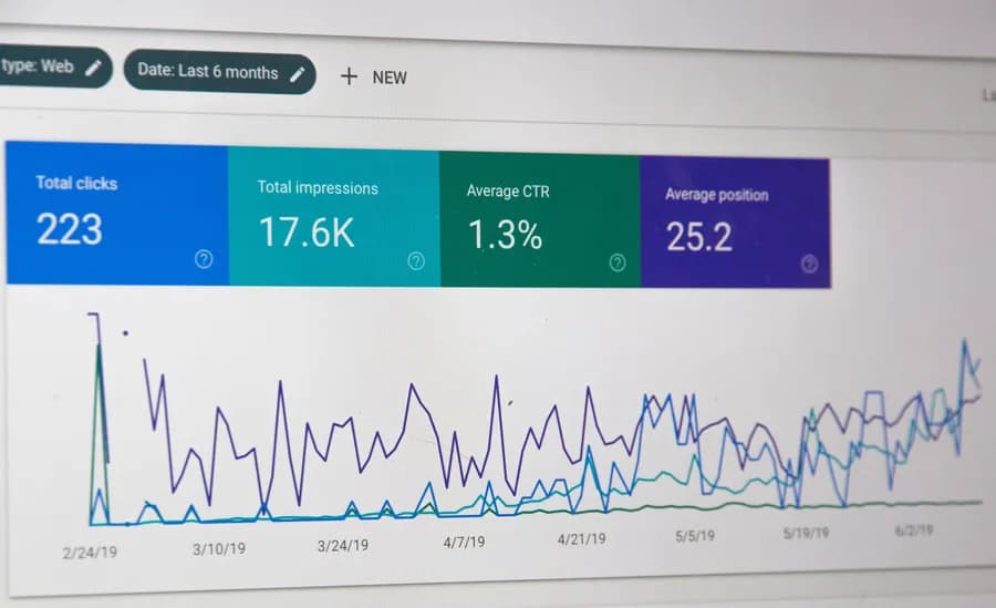 Website analytics dashboard on a screen